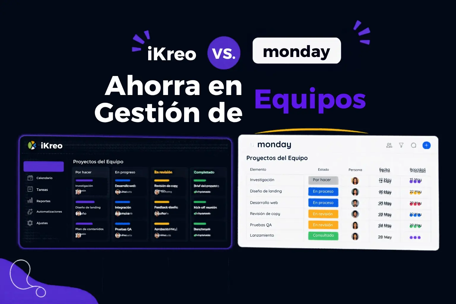 iKreo vs. Monday.com: Ahorra en Gestión de Equipos